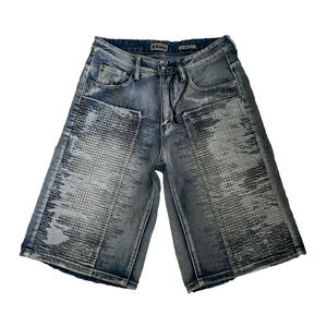 Buckle Black Denim Jean Shorts Jorts Mens Size 28 Urban Streetwear Hip Hop Blue